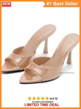 Wnshonzy Heeled Sandals Pointed Toe Stiletto Slingback Slip On